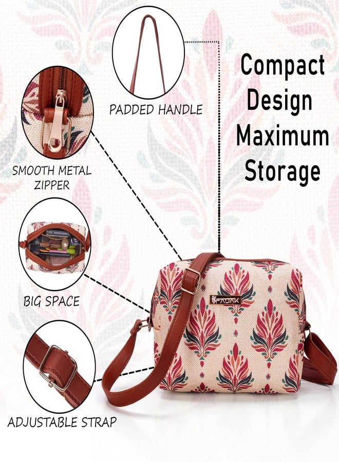FADAK Bohemian Crossbody Sling Bag for Women & Girls | Ethnic Jacquard Print with Blue & White Pattern (MULTI) - Image 5